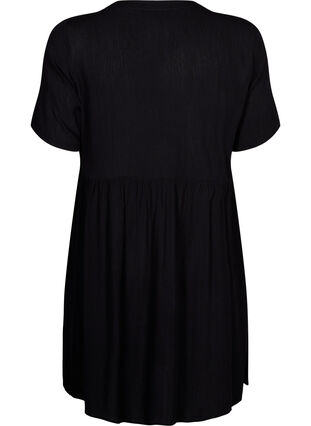 Trapezowa sukienka z wiskozy z krótkimi rekawami, Black, Packshot image number 1