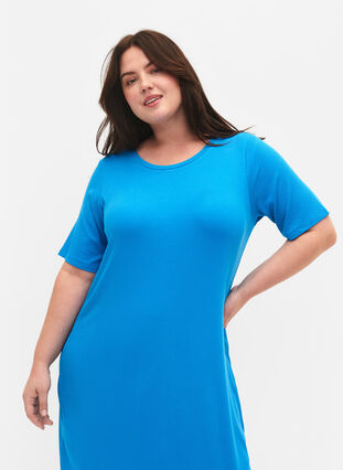 Wiskozowa sukienka midi z krótkimi rekawami, Ibiza Blue, Model image number 2