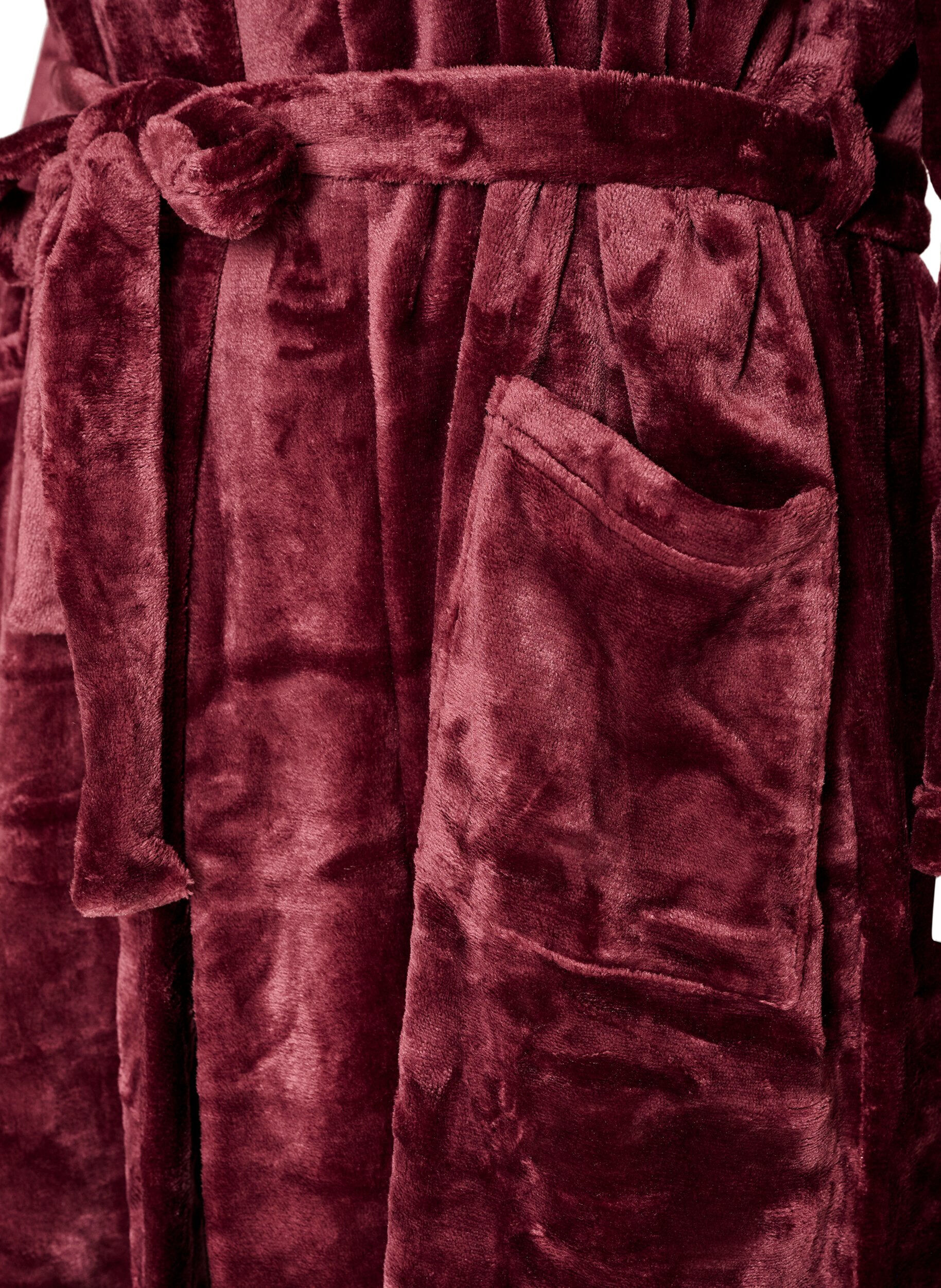 ZizziSzlafrok z miekkiego weluru z kieszeniami, Czerwony, Packshot image number 3