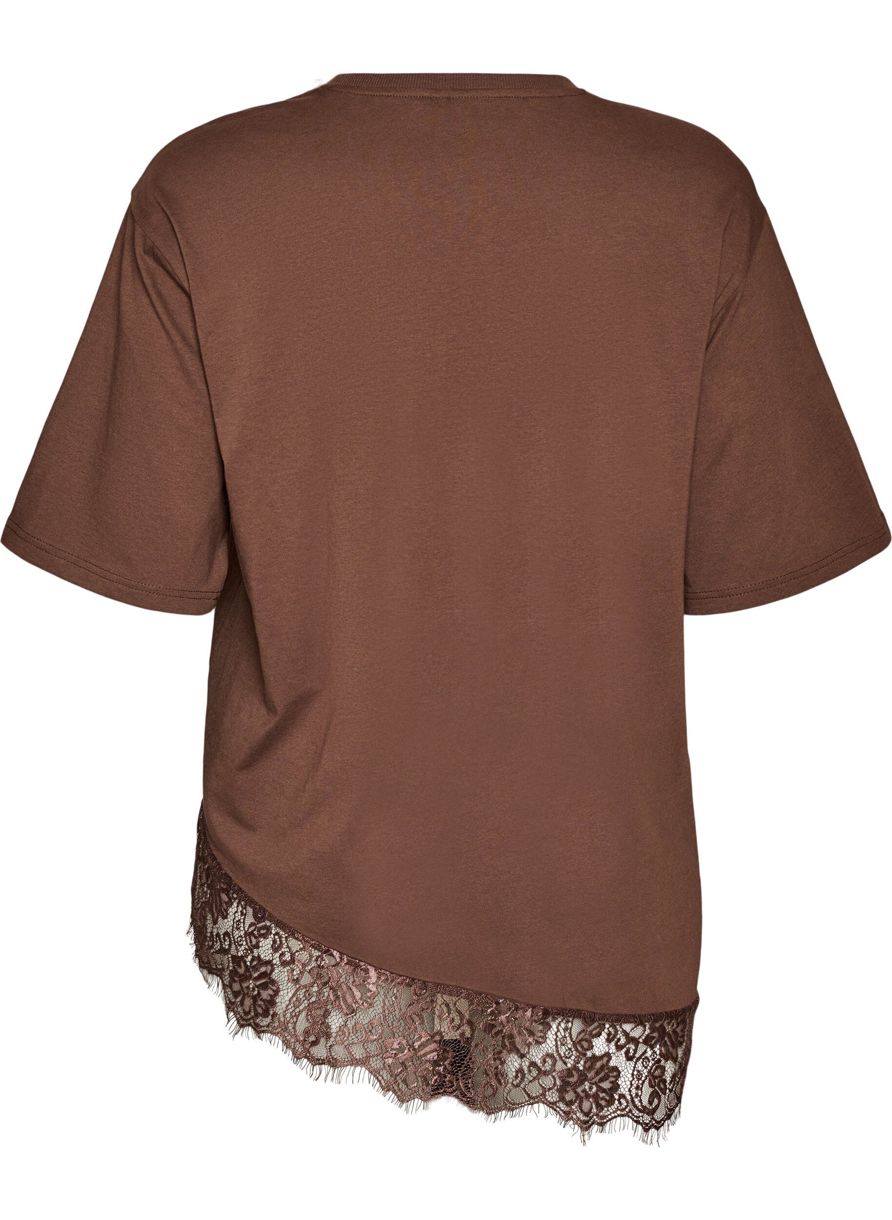 ZizziT-shirt z asymetrycznym koronkowym wykonczeniem, Brązowy, Packshot image number 1