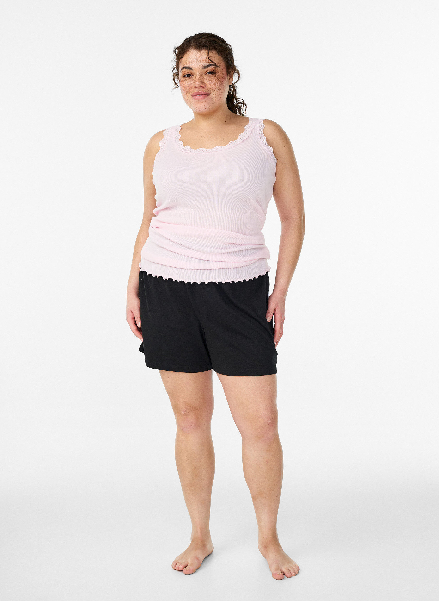 Zizzi Top z koronkowym wykonczeniem, R&oacute;żowy, Model image number 1