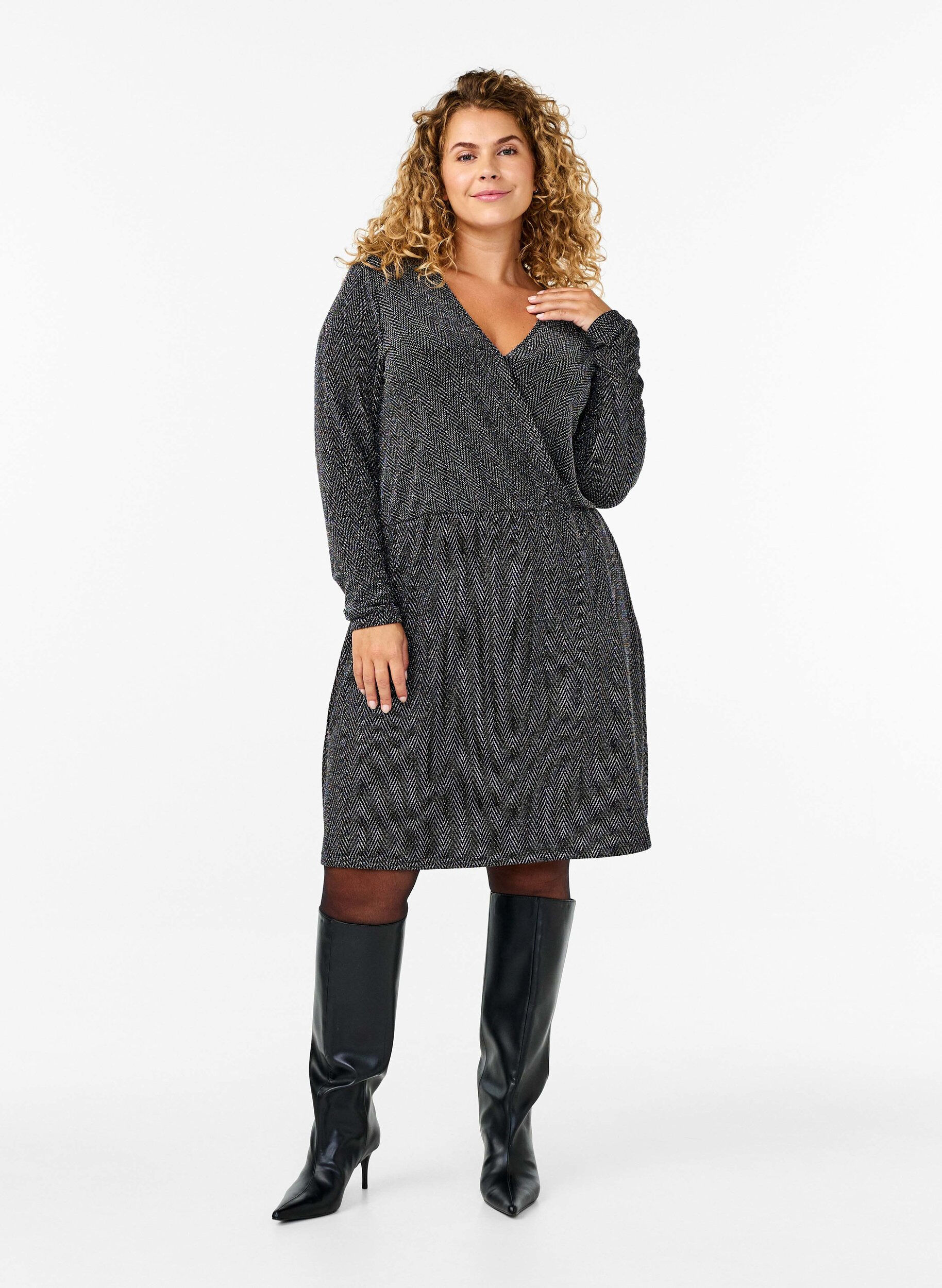 Zizzi Blyszczaca sukienka w zygzaki, Silver ZigZagShimmer, Model image number 2