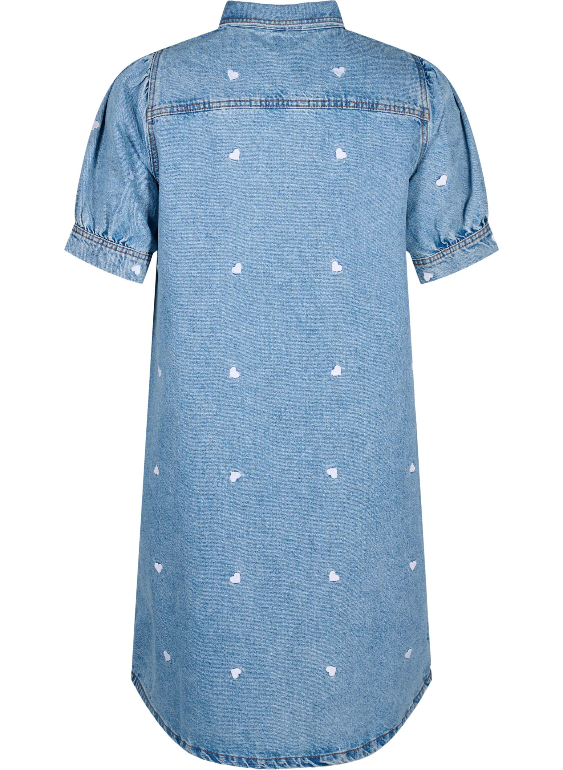 Zizzi Jeansowa sukienka z haftowanymi sercami, Light blue denim, Packshot image number 1