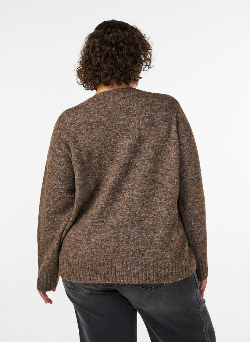 Sweter z dekoltem w serek, Brązowy, Model image number 2