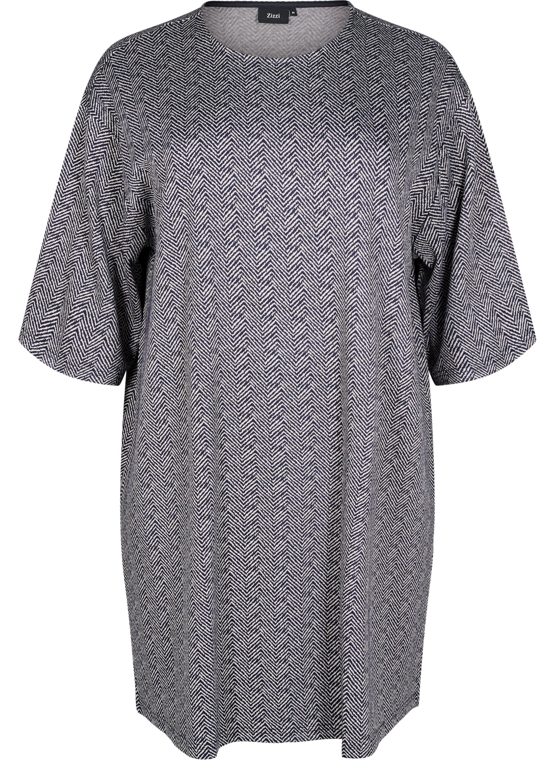 Zizzi Wzorzysta sukienka z rekawami 3/4, Niebieskie, Packshot image number 0