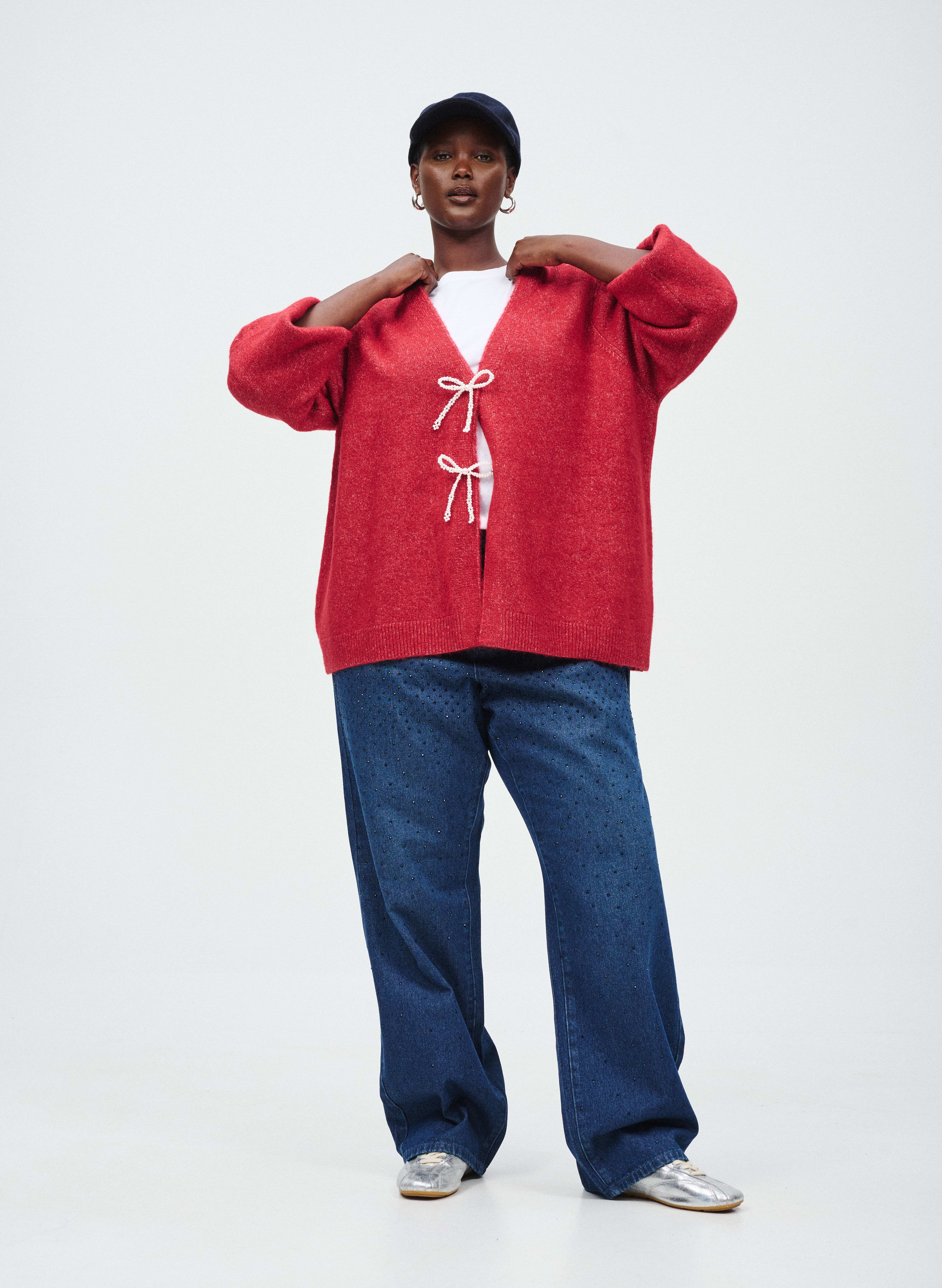 Zizzi Kardigan z perłową kokardą, , Model