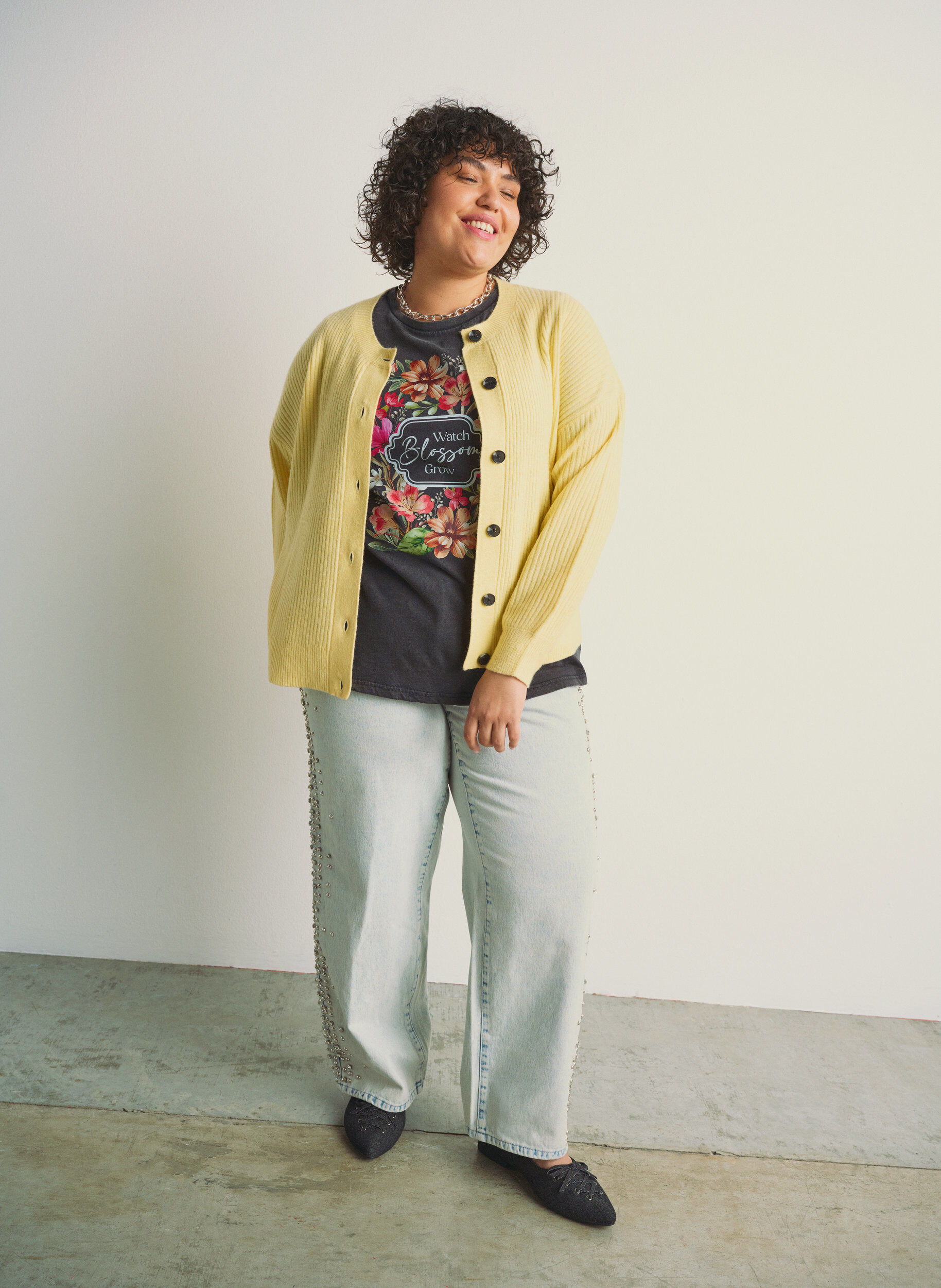 Zizzi Kardigan z rybim sciegiem i guziki, Ż&oacute;łty, Image image number 0