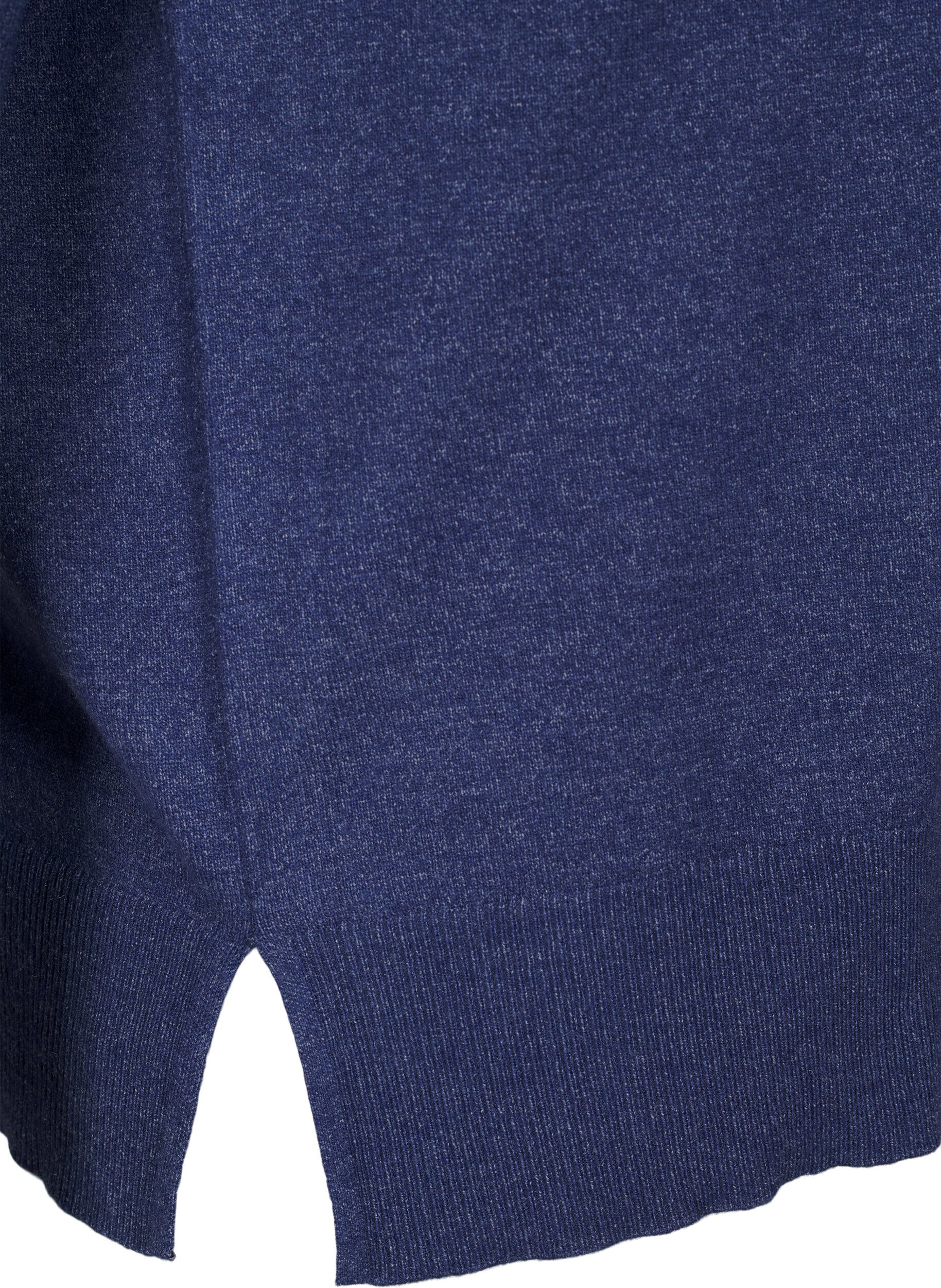 Zizzi Dzianinowa bluzka z dlugim rekawem i rozcieciem, Niebieskie, Packshot image number 3