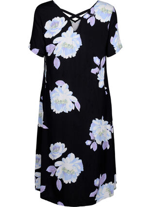Wiskozowa sukienka w kwiaty z krótkimi rekawami, Black Big Flower AOP, Packshot image number 1