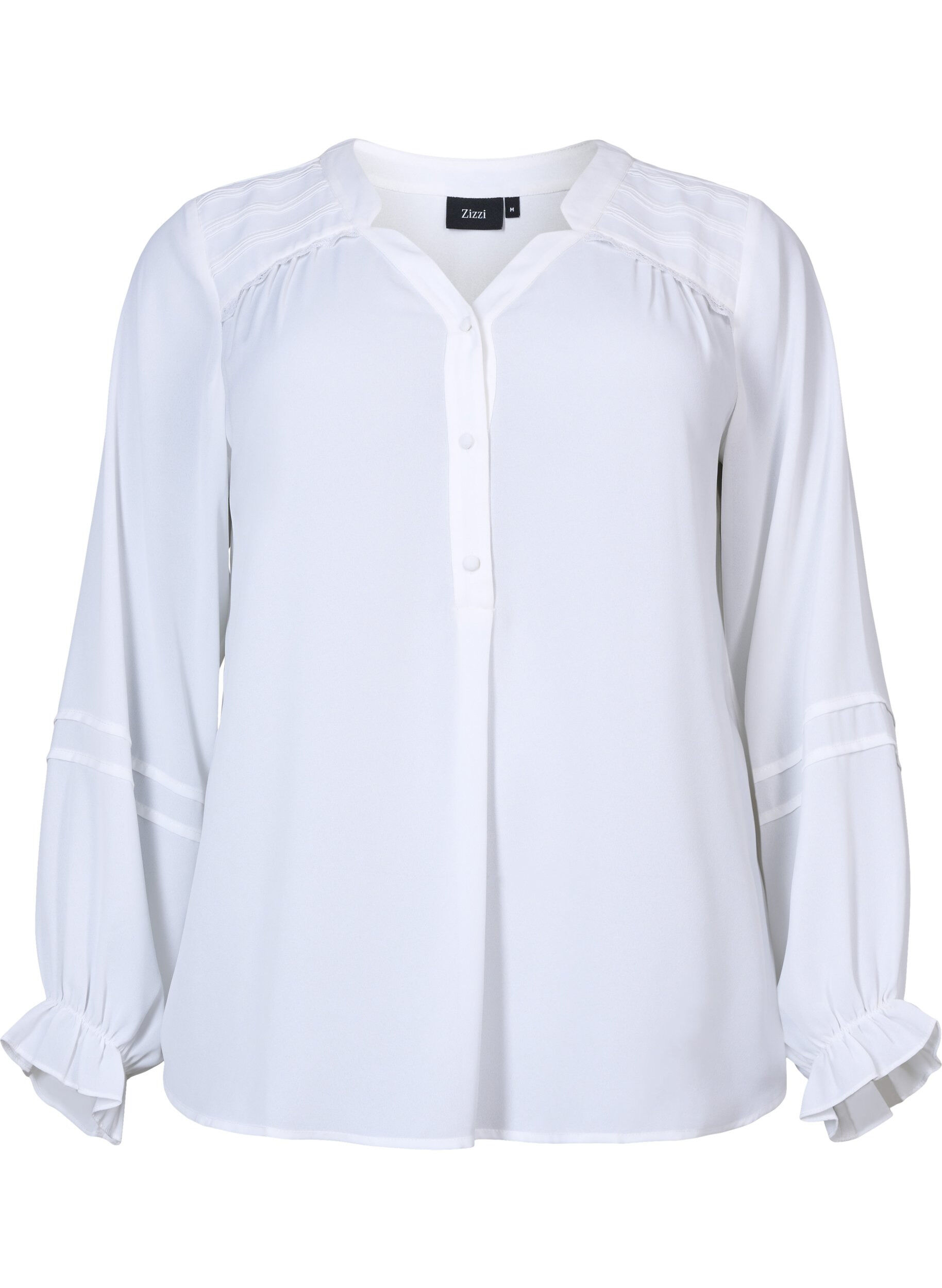 Zizzi Top with long sleeves and button closure, Bright White, Packshot image number 0