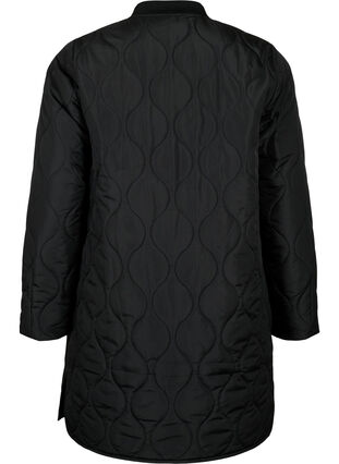 Dluga pikowana kurtka z kieszeniami i suwakiem, Black, Packshot image number 1