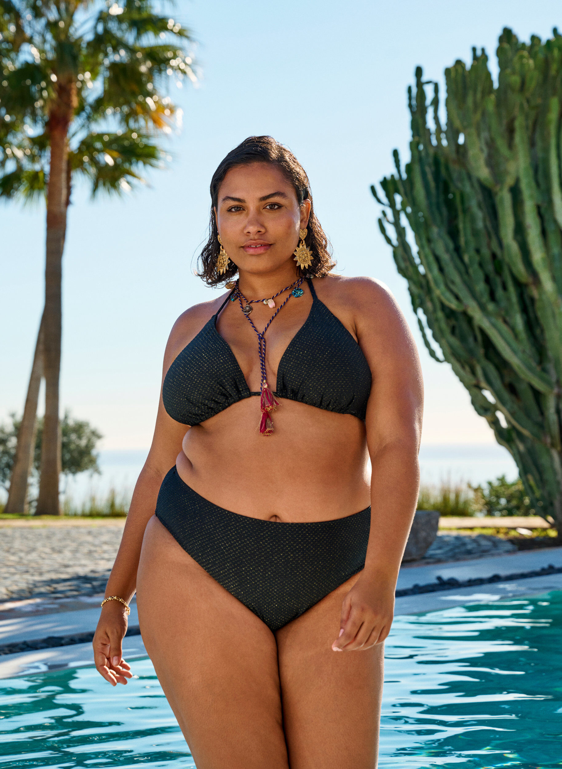 Zizzi Majtki od bikini z brokatem i krojem tai, Czarne, Image image number 0