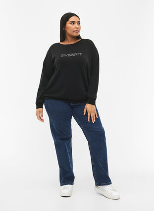 Bluza z mieszanki modalu z tekstowym nadrukiem, Black, Model image number 2