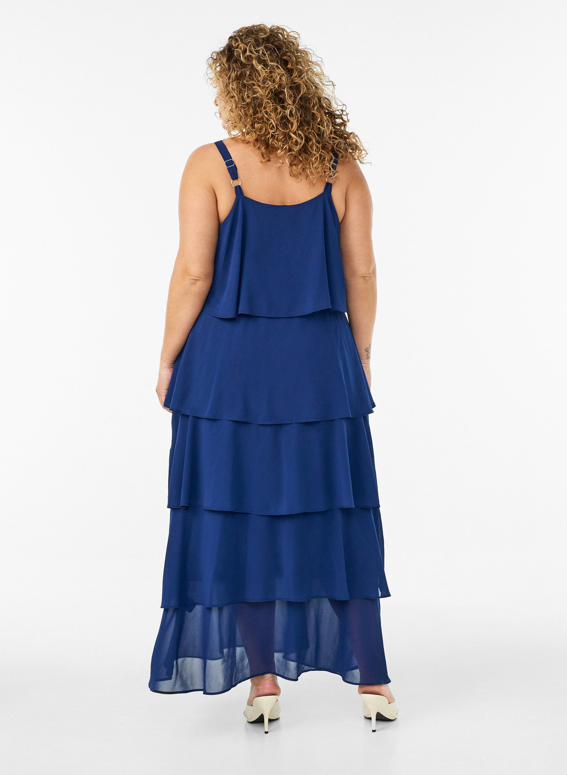 ZizziSukienka maxi z falbanami i odpinana peleryna, Niebieskie, Model image number 1