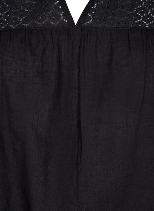 Bluzka z mieszanki bawelny z lnem i szydelkowymi detalami, Black, Packshot image number 2