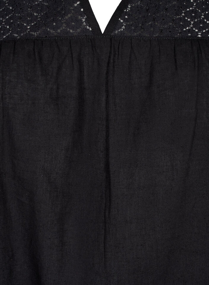 Bluzka z mieszanki bawelny z lnem i szydelkowymi detalami, Black, Packshot image number 2