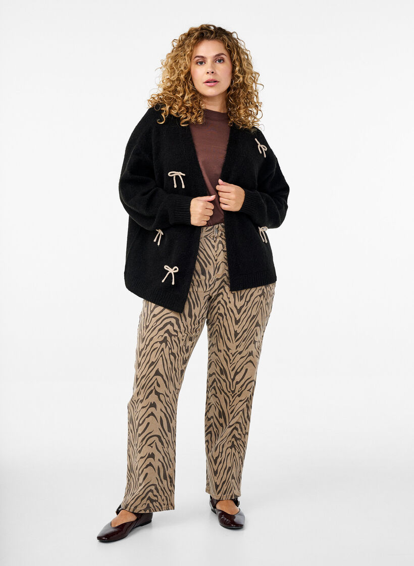 Jeansy o prostym kroju z nadrukiem zebry, Brązowy, Model image number 0