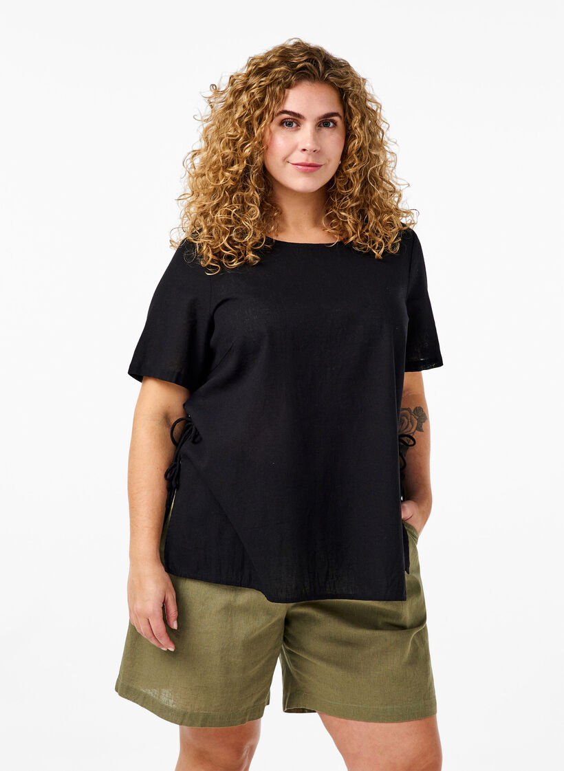 Luzne szorty z mieszanki bawelny z lnem, Deep Lichen Green, Model image number 0