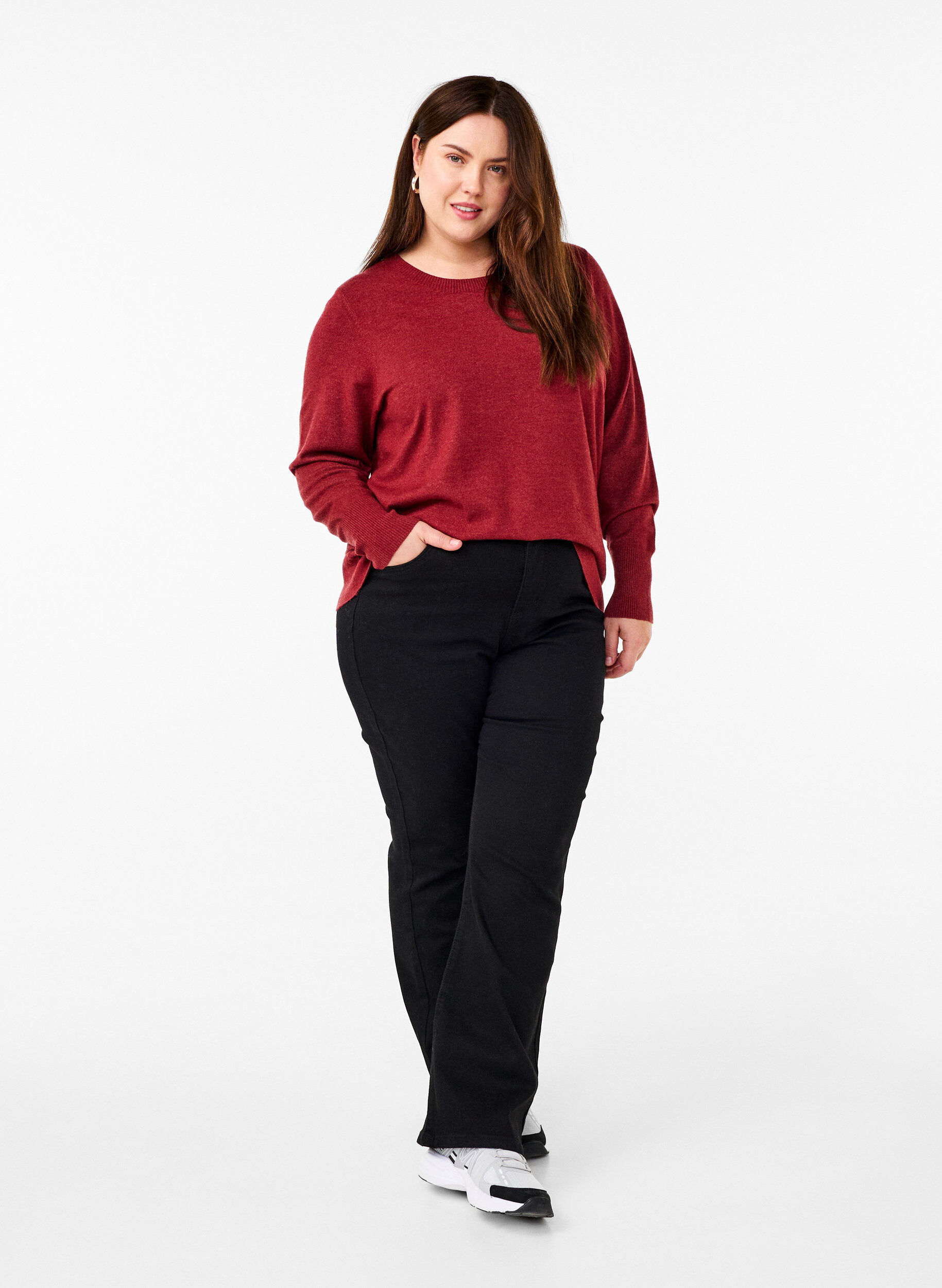 ZizziDzianinowa bluzka z okraglym dekoltem, Czerwony, Model image number 1