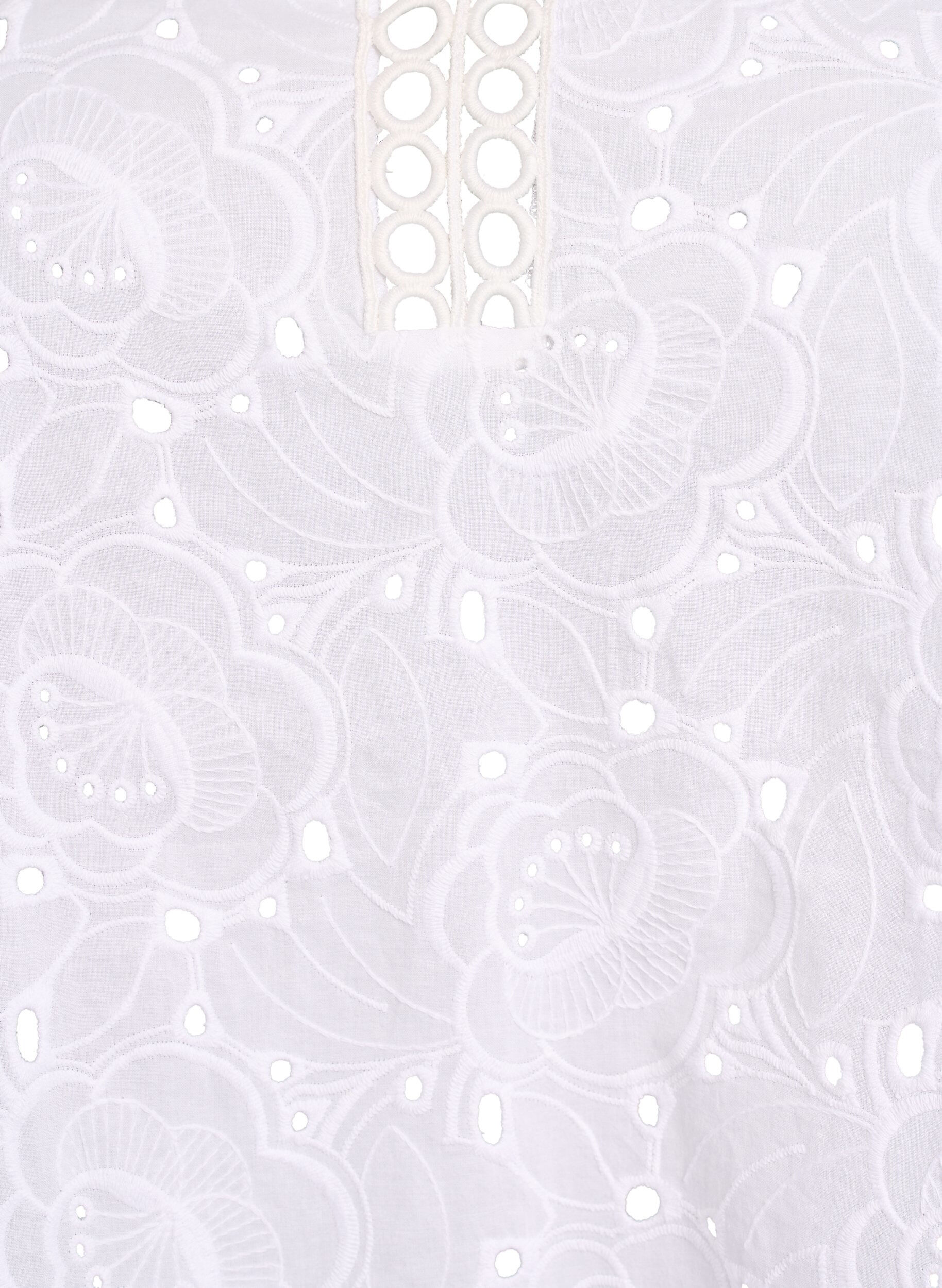 Zizzi Bluzka bawelniana z dlugim rekawem i haftami broderie anglaise, Biały, Packshot image number 2