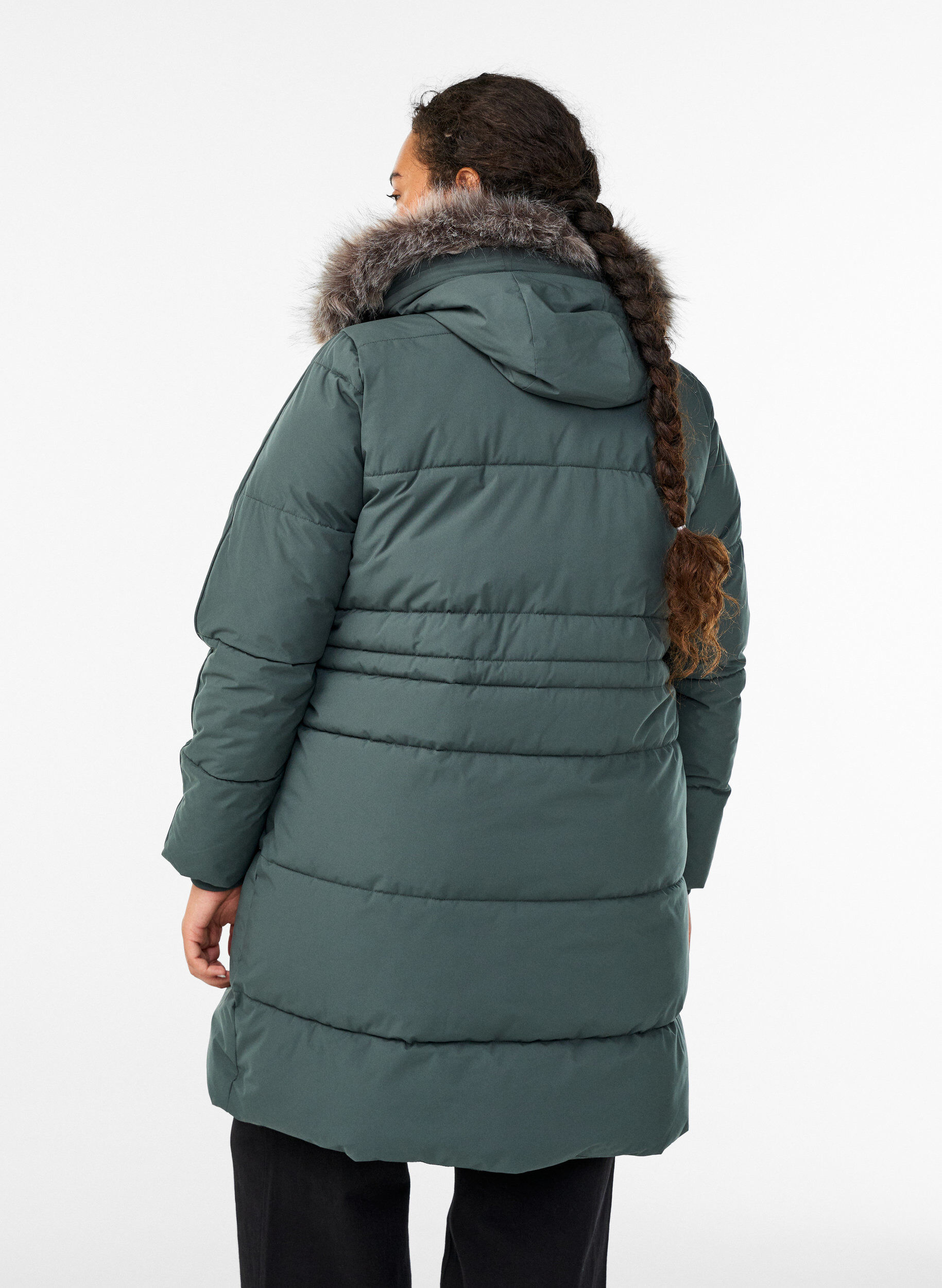 Zizzi Parka przeciwdeszczowa z kolnierzem ze sztucznego futra, Zielony, Model image number 2