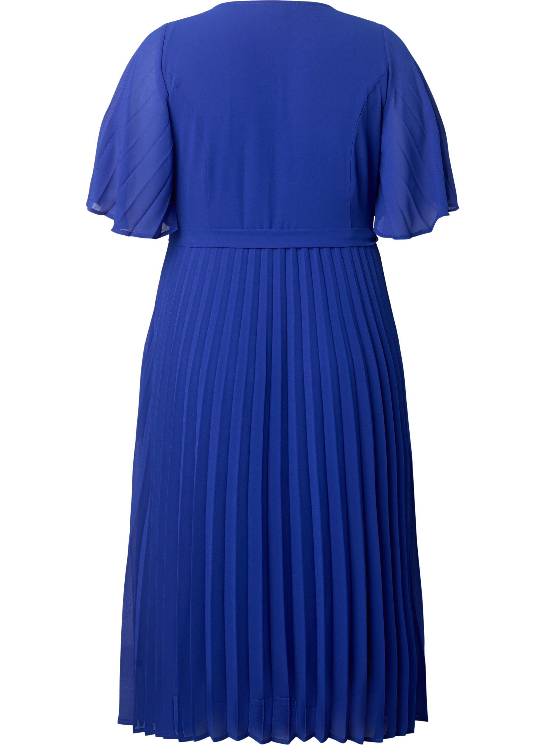 Zizzi Pleated midi dress with short sleeves, Clematis Blue, Packshot image number 1