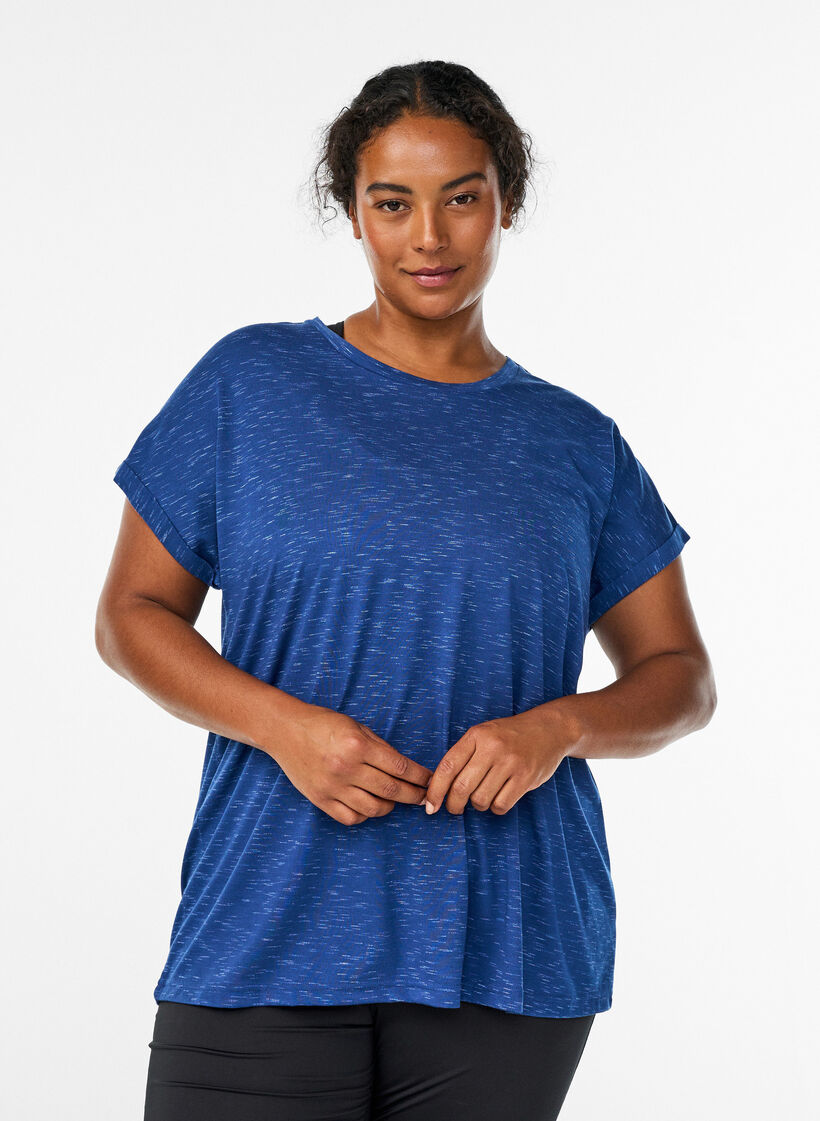 Luzna koszulka treningowa z kr&oacute;tkim rekawem, Niebieskie, Model image number 0