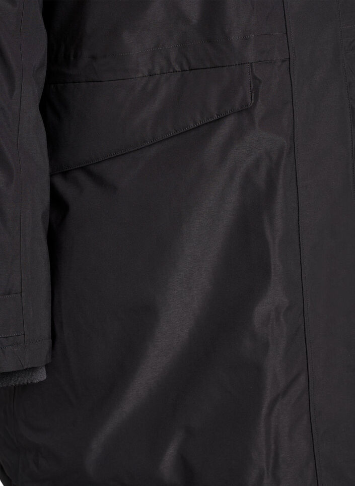 Hydrofobowa parka z kapturem i funkcjonalnymi detalami, Czarne, Packshot image number 3