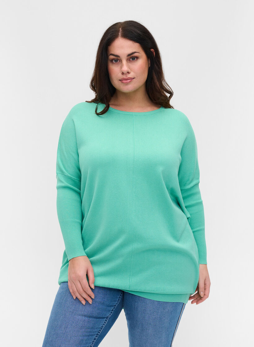 Dzianinowy sweter z&nbsp;okraglym dekoltem, Dusty Jade Green, Model image number 0
