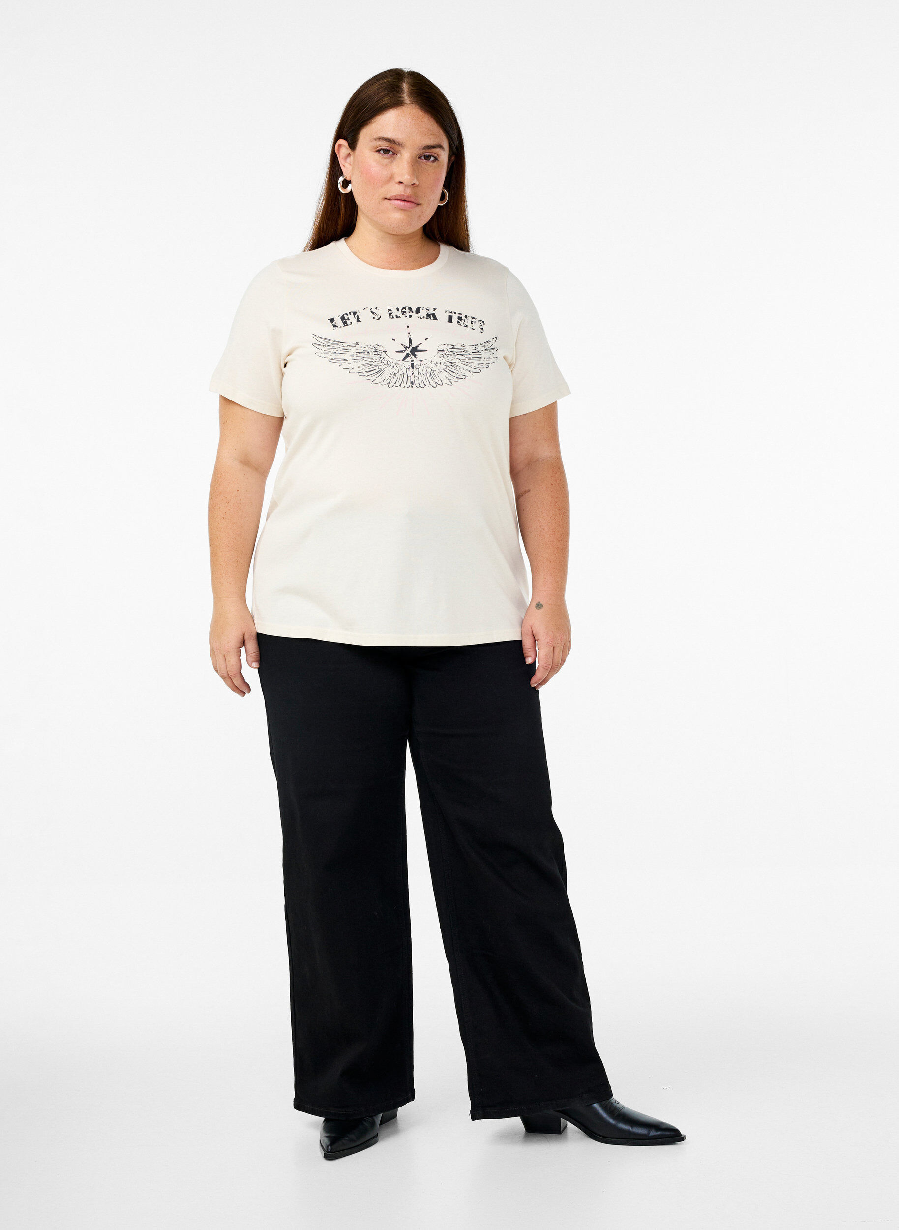 Zizzi Koszulka z bawelny organicznej z nadrukiem z przodu, Biały, Model image number 1