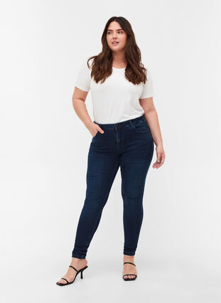 Bardzo obcisle jeansy Amy z wysokim stanem, Dark blue, Model image number 0
