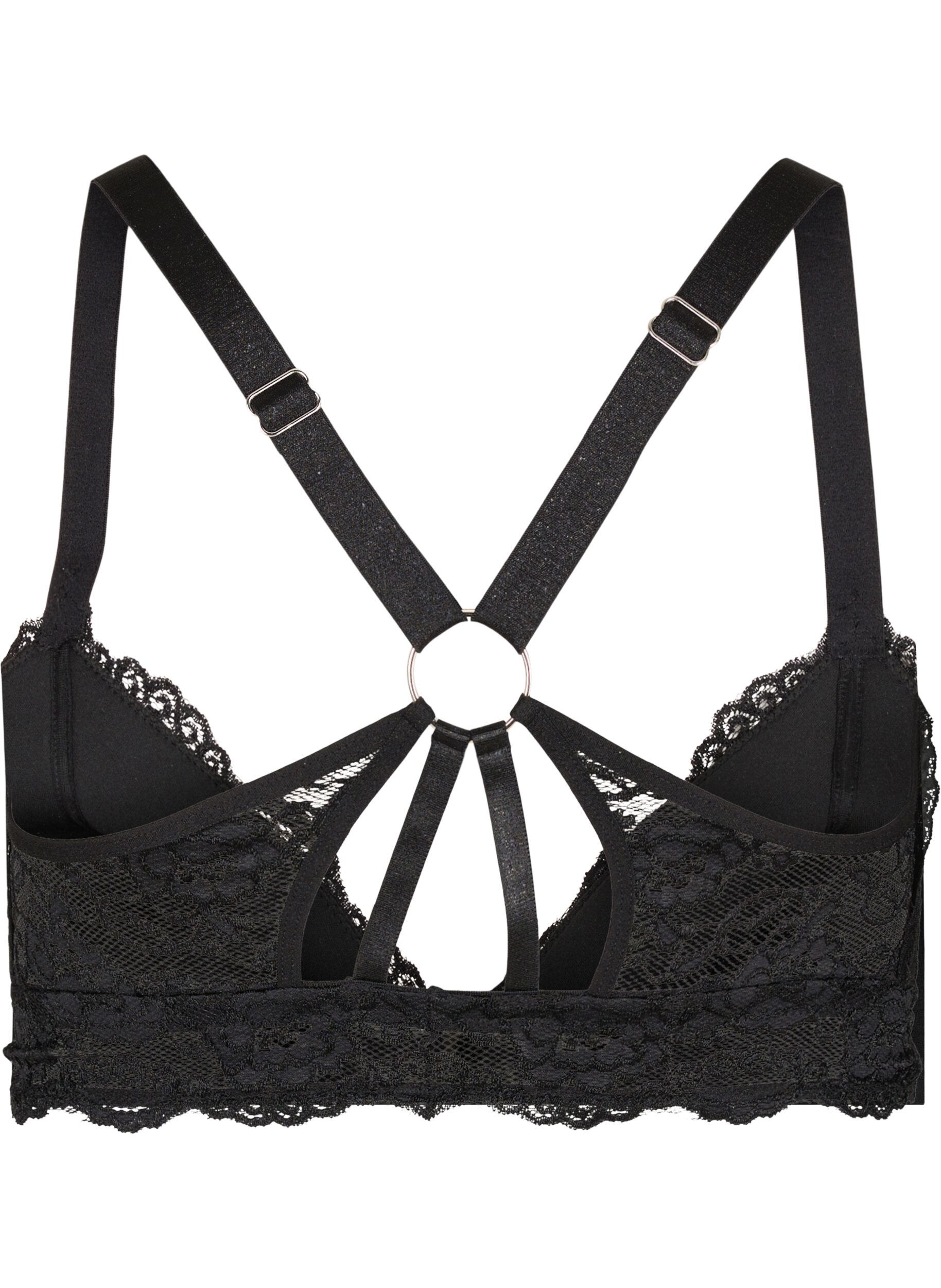 Zizzi Padded lace bra with back detail, Black, Packshot image number 1