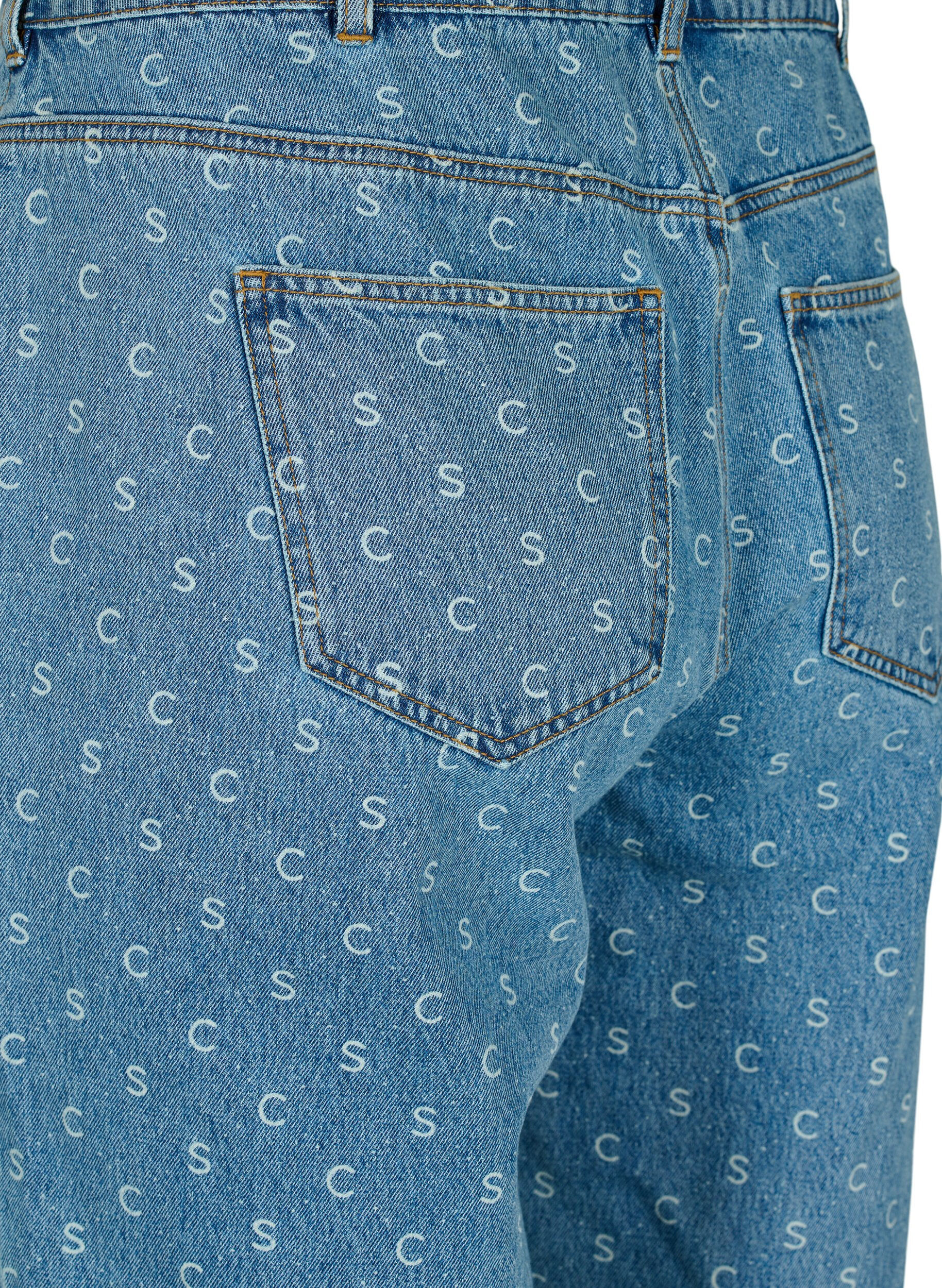Zizzi Jeansy nad kostke z nadrukiem i wysokim stanem, Blue denim, Packshot image number 3