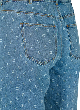 Jeansy nad kostke z nadrukiem i wysokim stanem, Blue denim, Packshot image number 3
