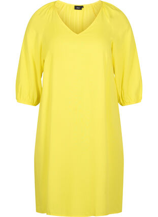 Wiskozowa sukienka z dekoltem w szpic, Blazing Yellow, Packshot image number 0