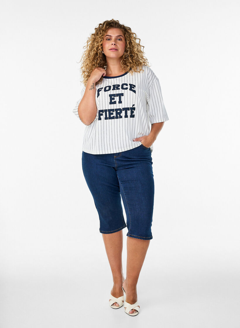 Koszulka Boxy z paskami i nadrukiem, Biały, Model image number 1