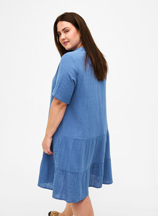 Sukienka z krótkim rekawem wykonana w 100 % z bawelny, Moonlight Blue, Model image number 1
