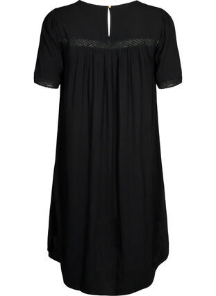 Wiskozowa sukienka z koronkowym paskiem, Black, Packshot image number 1