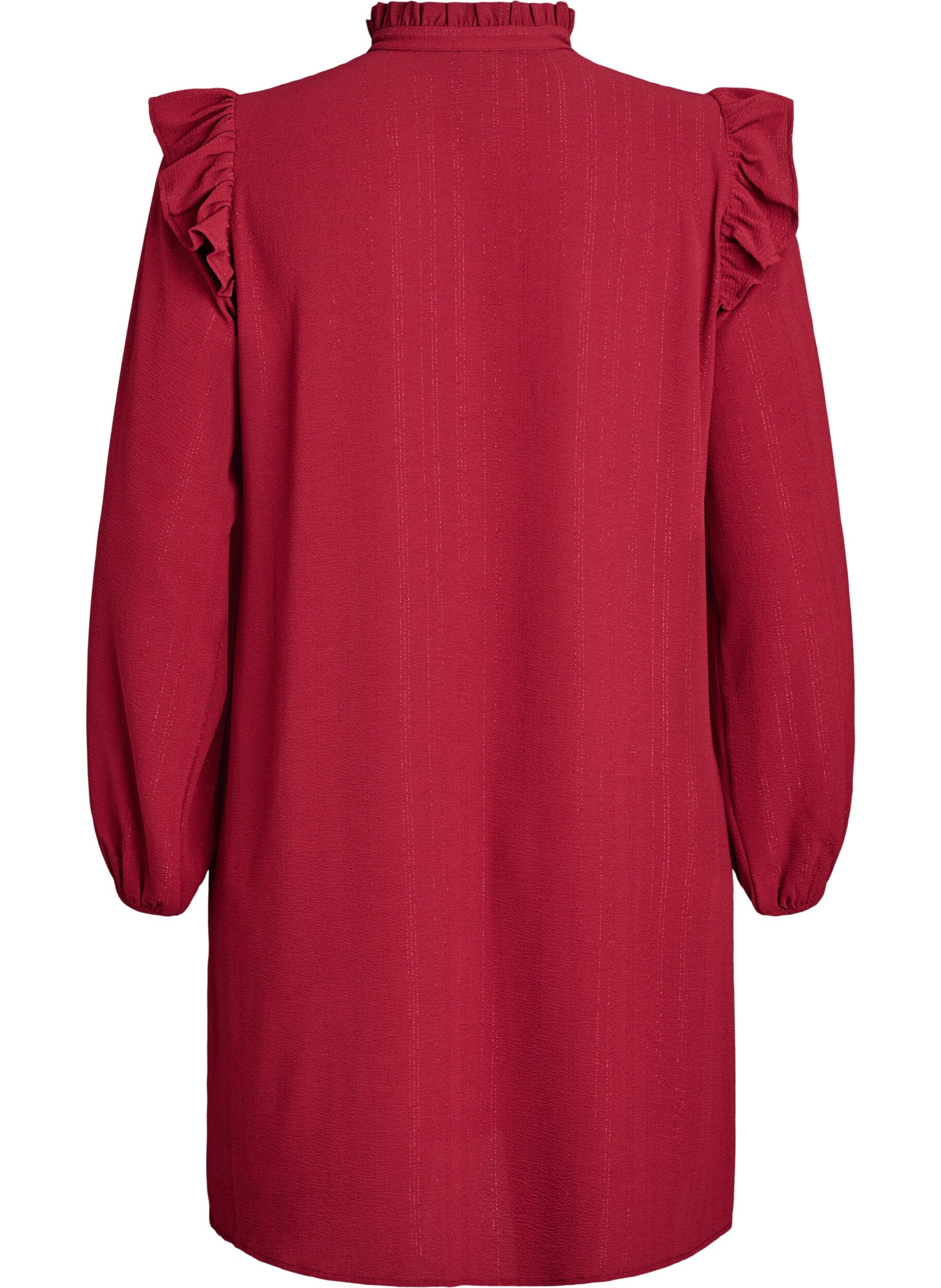 Zizzi Kr&oacute;tka sukienka z marszczeniami i brokatem, Ciemnobordowy, Packshot image number 1