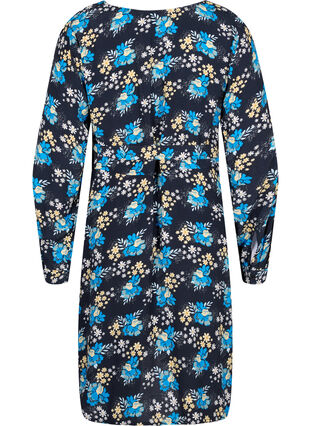 Kopertowa sukienka ciazowa z wiskozy w kwiaty, Blue Flower AOP, Packshot image number 1
