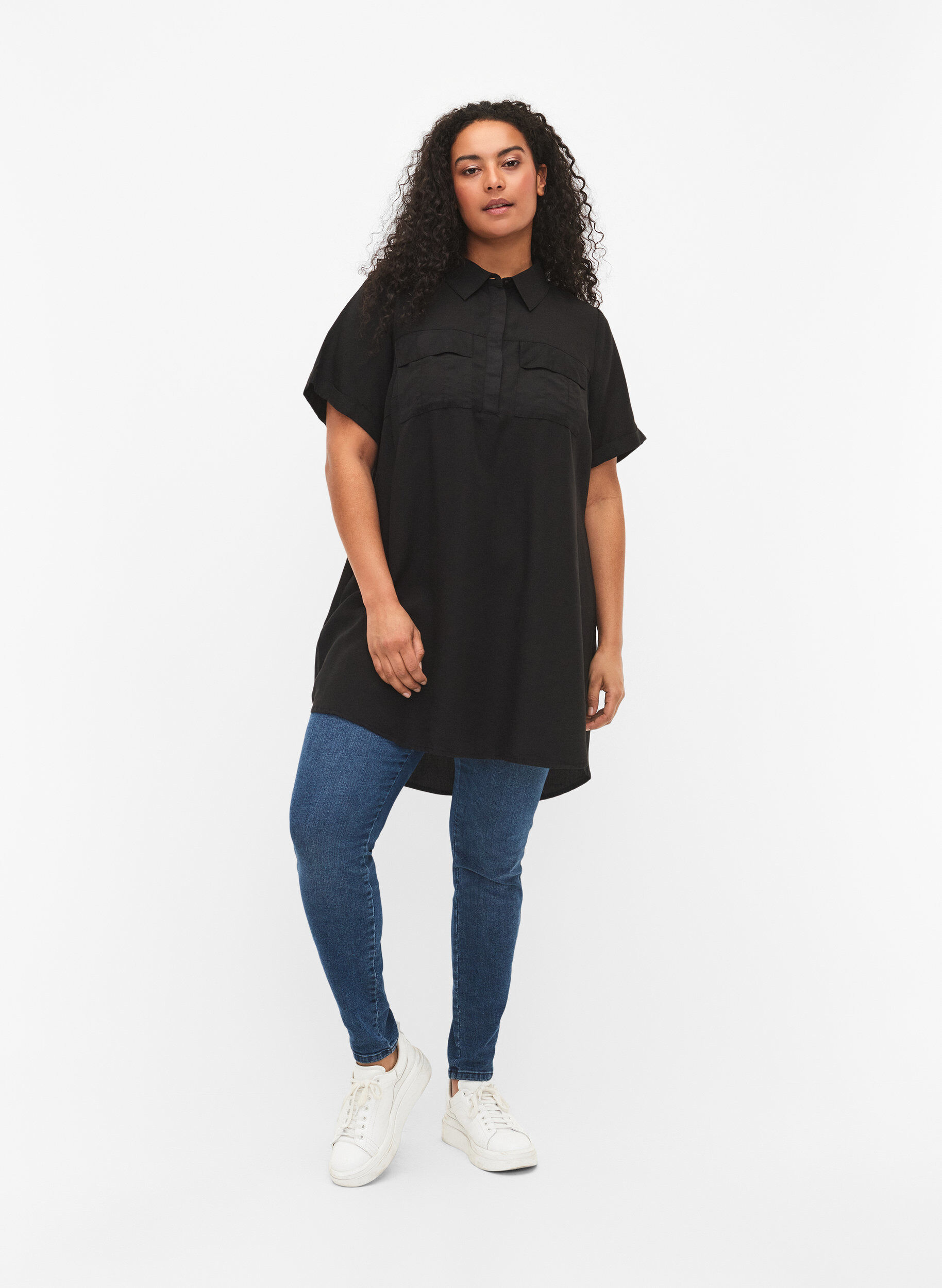 Zizzi  Tunika z kr&oacute;tkim rekawem z lyocellu (TENCEL&trade;), Black, Model image number 1