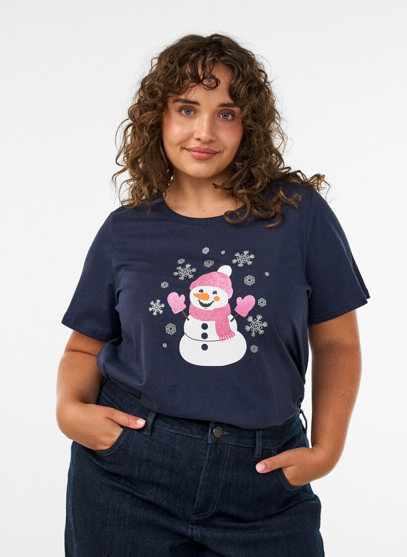 Koszulka swiateczna z bawelny organicznej, Niebieskie, Model image number 0