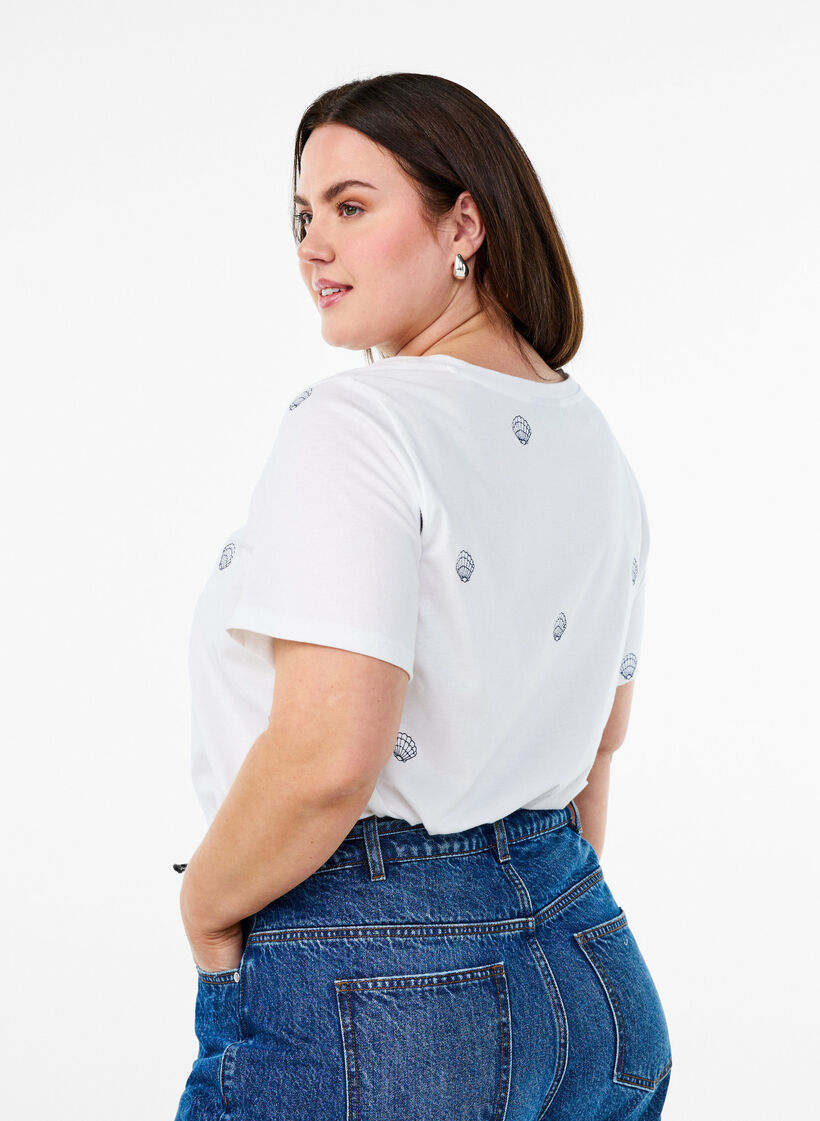 Koszulka z bawelny organicznej z haftowanymi motywami, Biały, Model image number 2