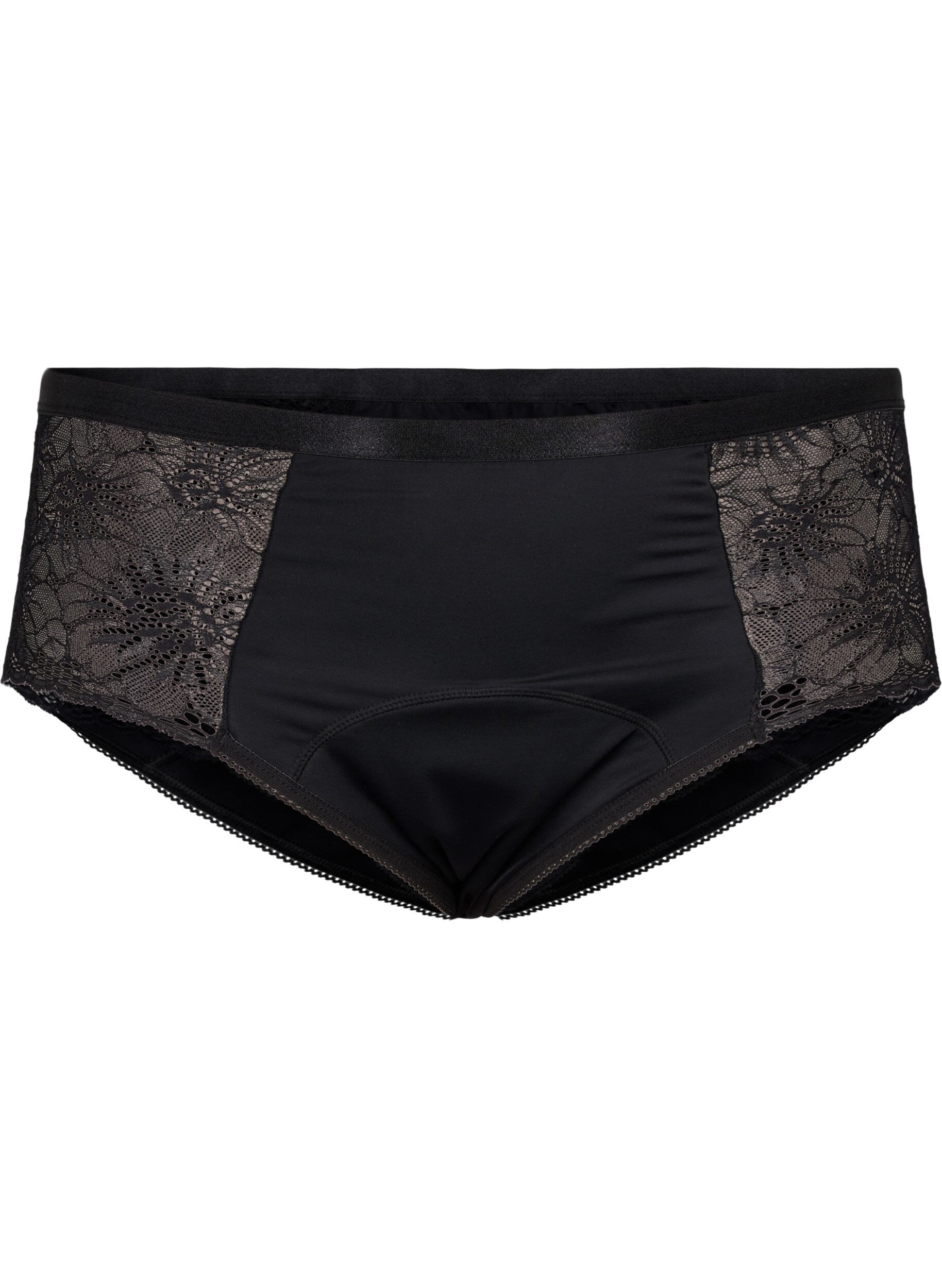 Zizzi Majtki menstruacyjne typu hipster z koronka, Black, Packshot image number 0