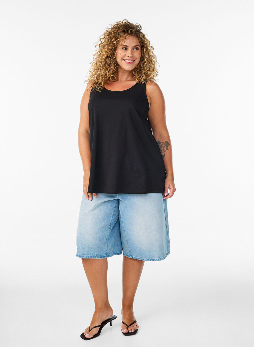 Bawelniany top o&nbsp;rozszerzanym fasonie, Czarne, Model image number 1