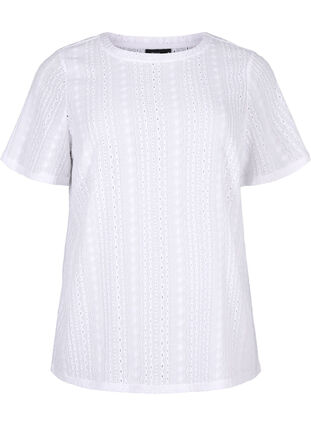 Bluzka z krótkim rekawem i teksturowanym wzorem, Bright White, Packshot image number 0
