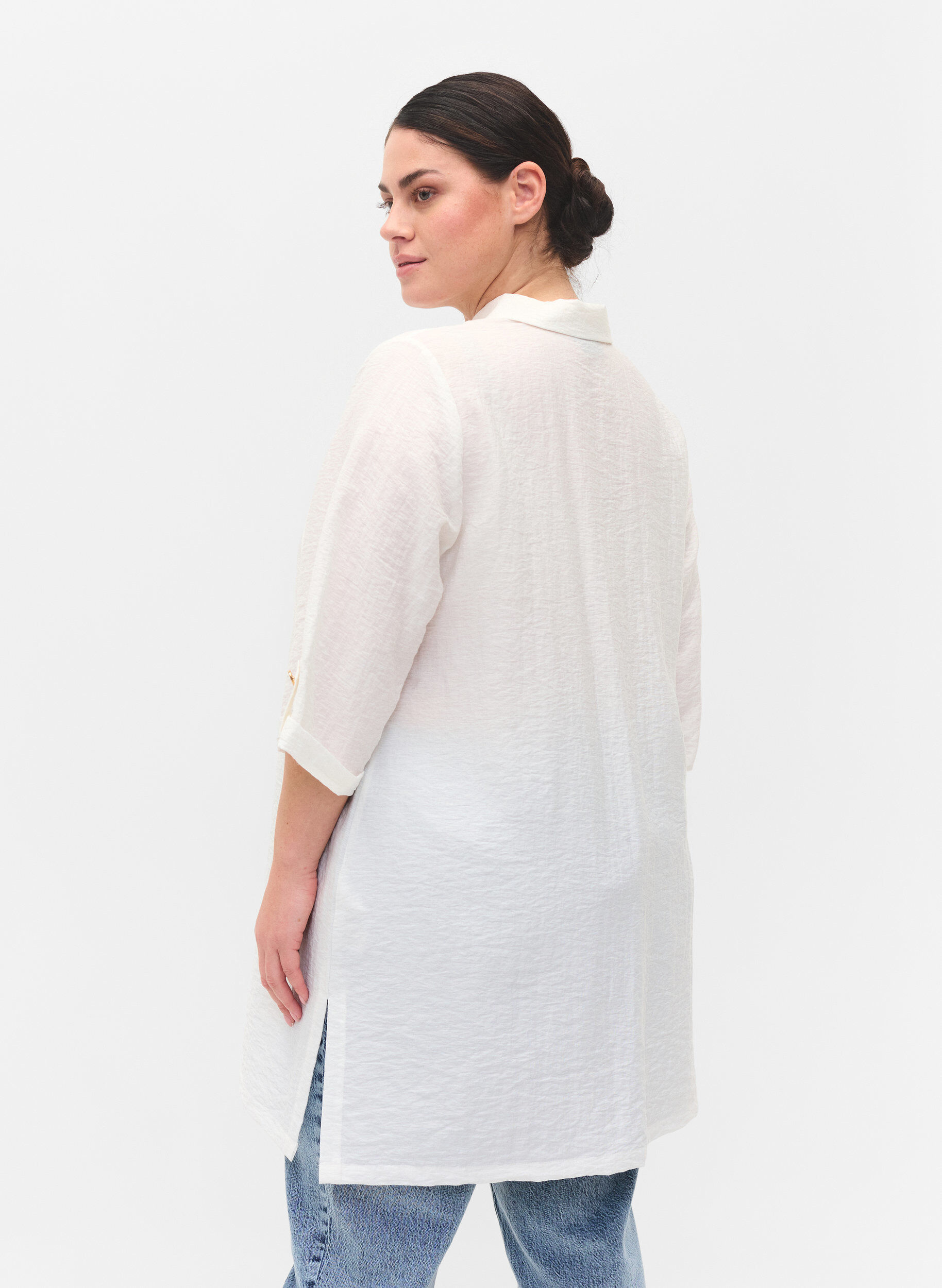 Zizzi Long shirt with 3/4 sleeves, Bright White, Model image number 1