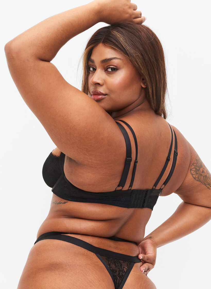 Biustonosz z fiszbinami z ozdobnymi sznurkami, Black, Model image number 1