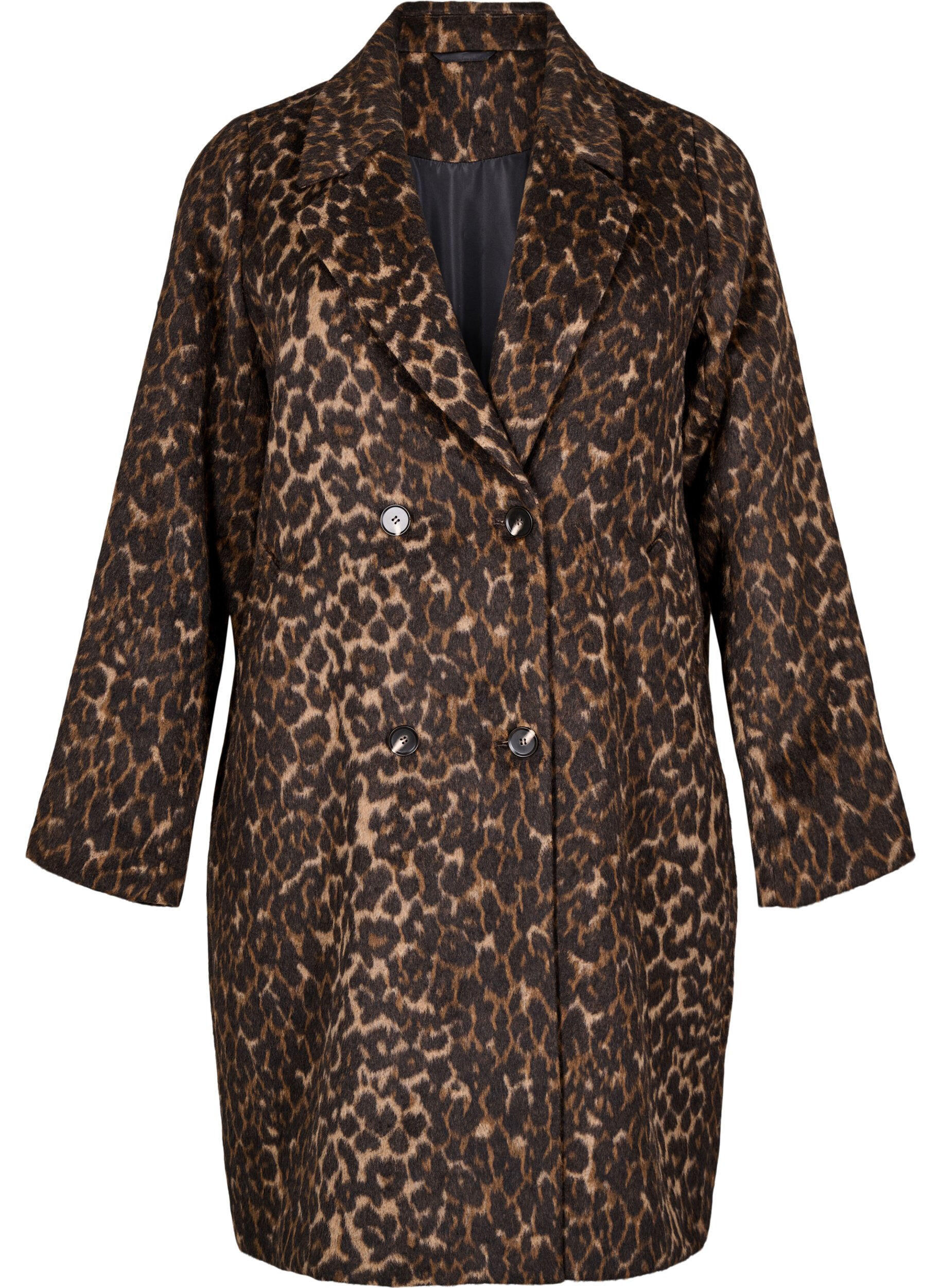 Plaszcz w panterke z dwurzedowym zapieciem na guziki