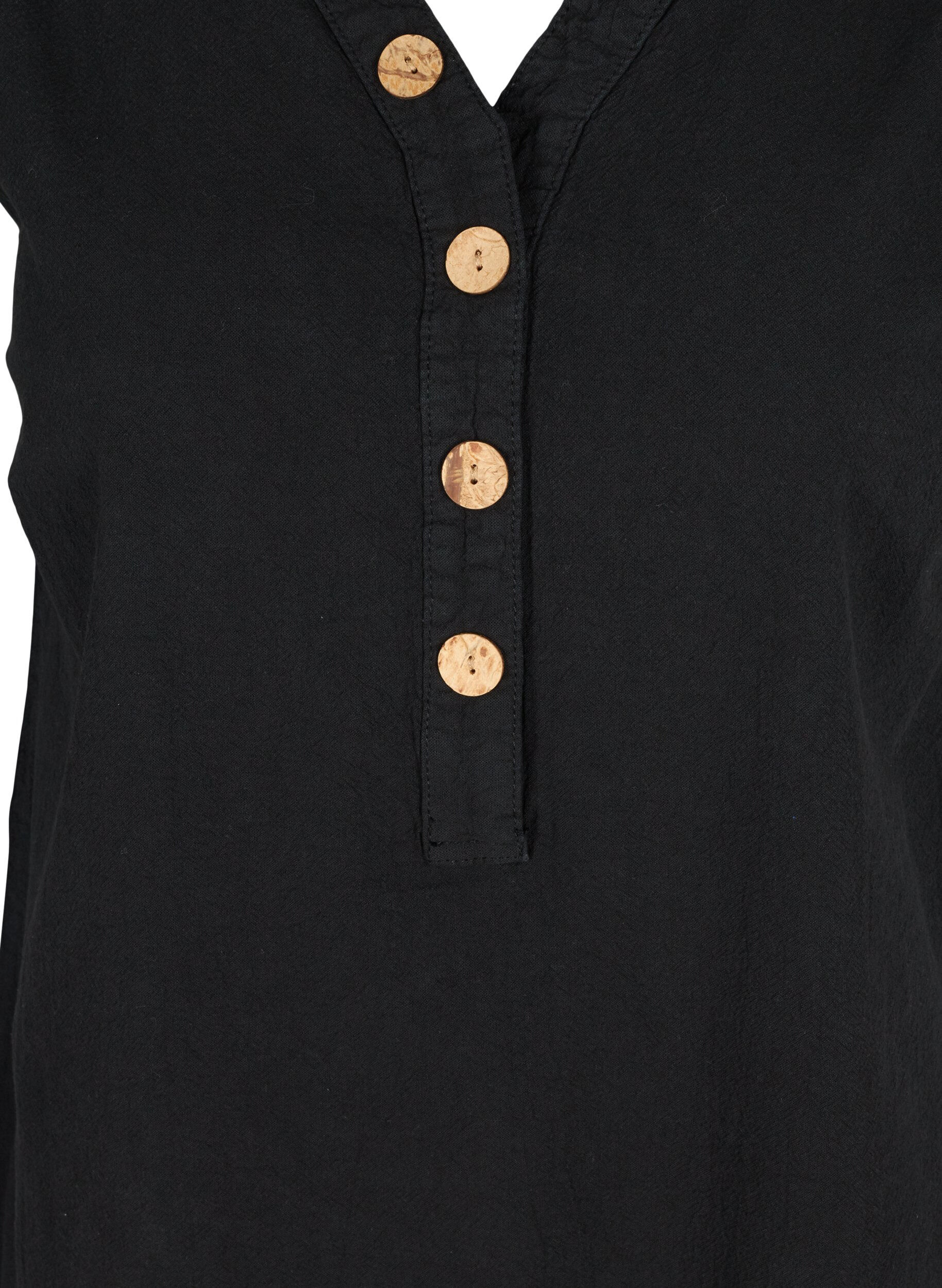 Zizzi Sleeveless cotton tunic with buttons, Black, Packshot image number 2